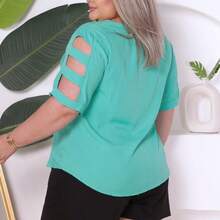 Women's Plus Size Blouse V-Neck With Detail On The Sleeves - Màu xanh Ô liu - Xem 2