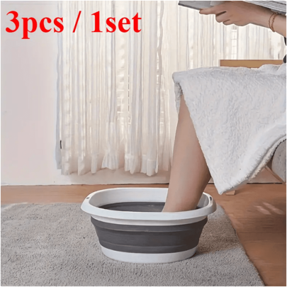 3pcs/Set Extra Large Foldable Mop Bucket With Carry Basket - Mobile Collapsible Floor Cleaning Solution, Suitable For Bathroom And Home Use - Ideal Choice For Camping, Fishing, Beach Travel Home Bathroom Decor Fall Decor Back To School