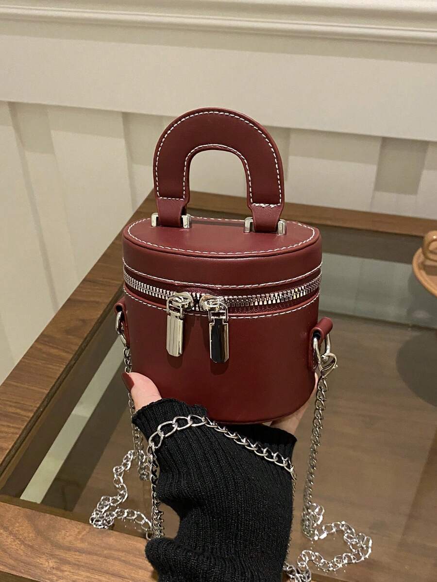 Wholesale Fashion Women 2025 New Arrival High-End Burgundy Makeup Bag Case Mini Shoulder Crossbody Bag, Fashionable Burgundy Bag , Red Bag , Burgundy Bag