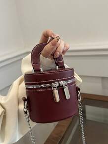 Wholesale Fashion Women 2025 New Arrival High-End Burgundy Makeup Bag Case Mini Shoulder Crossbody Bag, Fashionable Burgundy Bag , Red Bag , Burgundy Bag - Burgundy - View 3