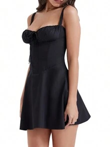 Women's Summer Corset Mini Dress Lace Up Backless A-Line Flowy Sundress Going Out  Fashion Party Dresses Graduation Dresses For Women - 黑色 - 查看 7