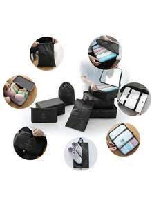 9 件旅行收纳套装：化妆刷袋、化妆包、护肤品收纳袋、大容量服装收纳袋、多功能拉链袋、手提包、旅行包、网袋、鞋袋、瓶袋、束口袋、储物袋、内衣收纳袋 - 彩色 - 查看 7