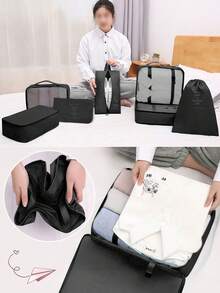 9 件旅行收纳套装：化妆刷袋、化妆包、护肤品收纳袋、大容量服装收纳袋、多功能拉链袋、手提包、旅行包、网袋、鞋袋、瓶袋、束口袋、储物袋、内衣收纳袋 - 彩色 - 查看 5