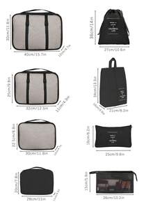 9 件旅行收纳套装：化妆刷袋、化妆包、护肤品收纳袋、大容量服装收纳袋、多功能拉链袋、手提包、旅行包、网袋、鞋袋、瓶袋、束口袋、储物袋、内衣收纳袋 - 彩色 - 查看 10