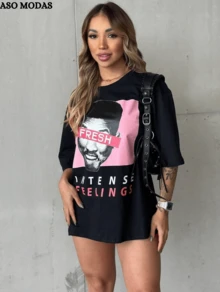 Women's Printed T-Shirt In Foreign Fashion - Màu Hồng baby - Xem 1