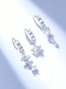 3 Peças/Conjunto Anéis de Nariz com Formato de Coração e Cruz Adornados com Zircônia em Tom Prateado de Luxo, Adequados para Mulheres para Natal, Dia dos Namorados, Halloween e Uso Diário, Dia dos Namorados, Dia das Mães, Presente - Prata - Visão 2