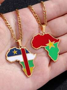 GuoShuang 1 件嘻哈非洲地图吊坠项链不锈钢阿尔及利亚摩洛哥埃及突尼斯 Libay 珠宝 - 金色 - 查看 5