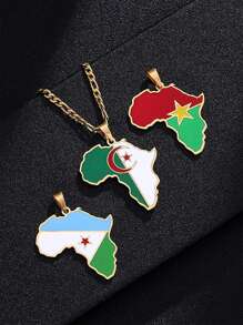 GuoShuang 1 件嘻哈非洲地图吊坠项链不锈钢阿尔及利亚摩洛哥埃及突尼斯 Libay 珠宝 - 金色 - 查看 4