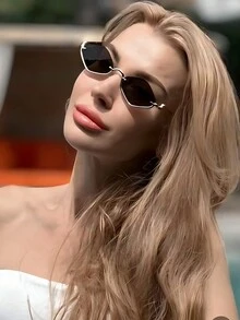 1 件装半框几何图案女士时尚眼镜 Ins 街拍个性化时尚潮流眼镜户外旅行佩戴搭配配饰夏季旅行海边沙滩配饰 - 黑色 - 查看 3