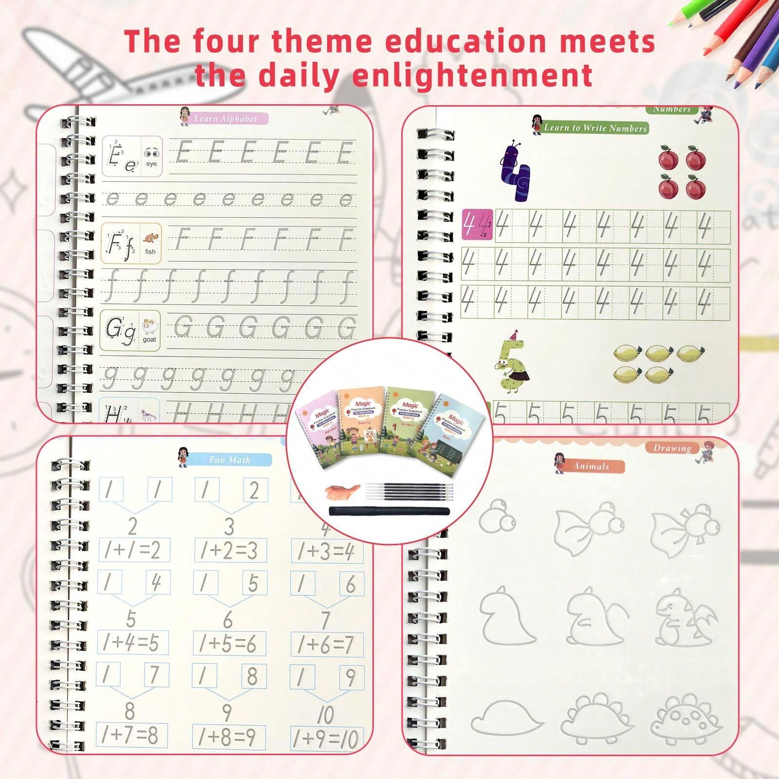 1 Set Of 4 Early Education Workbooks For Children, Including English