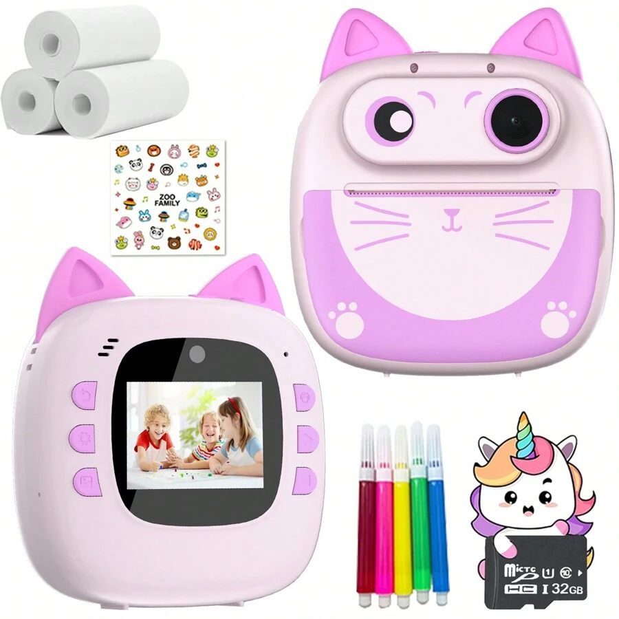 Máy ảnh đồ chơi trẻ em đa chức năng, Máy ảnh trẻ em, Máy ảnh chụp ảnh lấy liền cho trẻ em, Máy ảnh in ảnh lấy liền cho trẻ em màn hình HD, Quà tặng sinh nhật Giáng sinh, Cọ vẽ tự làm, Phát nhạc, Nhiều bộ lọc, Trò chơi giải đố, Quay video HD Ghi lại tuổi thơ tuyệt vời của trẻ em, Thích hợp cho bé gái và bé trai từ 3 4 5 6 7 8 9 10 tuổi, Đồ chơi du lịch di động cho trẻ mới biết đi, Bao gồm 3 cuộn giấy in và 5 bút màu - Nhiều màu - Xem 1