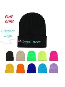 Solid Color Knit Beanie Hat With Personalized Logo, Versatile Unisex Ski Cap, Candy Colors, Outdoor For Men