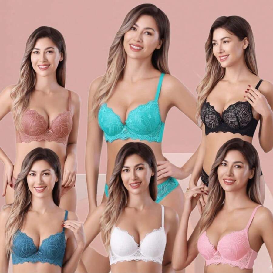 Z&D Lingerie Set With Underwire With Lace And Padded Thong Panties 8023 - Nhiều màu - Xem 1