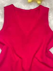 Women's Formal Blouse Tank Top Wide Strap Tailoring Fashion - 玫紅色 - 查看 2