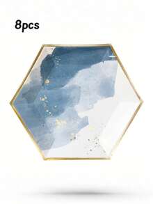 8/16 件水蓝色六角形铝箔纸盘 - 儿童生日、婚礼和庆典的一次性派对用品 - 非常适合蛋糕、水果和下午茶 - 彩色 - 查看 12