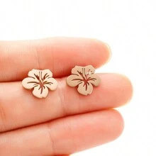 1 Pair Stainless Steel Korean Style Cute Small Flower Stud Earrings For Women Sweet Statement Spray Paint Metal Flower Earring Party Birthday Jewelry Valentines,Mom,Mother,Mother's Day,Gift