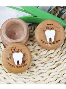1 Pc Customized Tooth Fairy Box For Tooth Holder Wooden Saver Organizer Storage Box For Boys Girls Lost Teeth Birthday Present - Brown - View 3