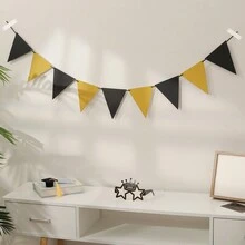 1 套新年快乐黑色和金色鱼尾铝箔五彩纸屑流苏花环派对装饰横幅 - 彩色 - 查看 12