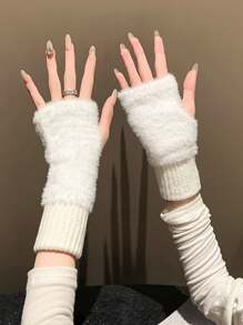 1 Pair Of Simple Knitted Gloves With Exposed Fingers, Suitable For Students' Autumn And Winter Writing And Daily Use, Warm And Antifreeze, Suitable For Both Men And Women, With Multiple Colors To Choose From