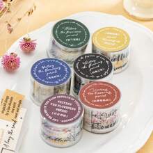 1 卷 2 米英文剪贴簿和纸胶带、复古创意美学贴纸、DIY 装饰拼贴工艺用品、节日礼物、个性化剪贴簿学校文具 - 彩色 - 查看 12