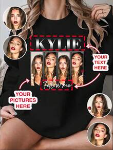 Customized Y2K Style Round Neck Sweatshirt - Personalize With Your Own Text And Photos Of Couples, Family, Pets, Friends. Custom Group For Family Gatherings. In Black Color, Suitable For Women, Autumn & Winter Wear. Great Gift For Holidays, Valentine's Day, Best Friends, Music Festivals, Parties.