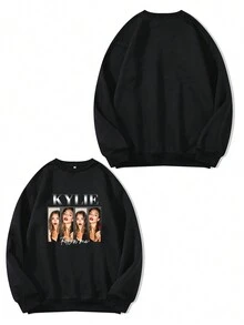 Customized Y2K Style Round Neck Sweatshirt - Personalize With Your Own Text And Photos Of Couples, Family, Pets, Friends. Custom Group For Family Gatherings. In Black Color, Suitable For Women, Autumn & Winter Wear. Great Gift For Holidays, Valentine's Day, Best Friends, Music Festivals, Parties.