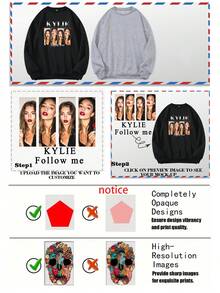 Customized Y2K Style Round Neck Sweatshirt - Personalize With Your Own Text And Photos Of Couples, Family, Pets, Friends. Custom Group For Family Gatherings. In Black Color, Suitable For Women, Autumn & Winter Wear. Great Gift For Holidays, Valentine's Day, Best Friends, Music Festivals, Parties.