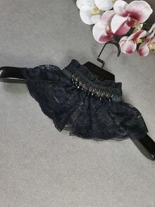 1 chiếc Áo chui đầu cổ đứng bằng Polyester (Polyester) thêu họa tiết hoa Bohemian tinh tế màu đen hòa tan trong nước, thời trang mới, cổ áo giả, mùa thu/đông - màu đen - Xem 3