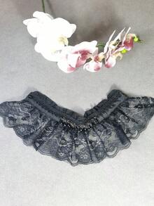 1 chiếc Áo chui đầu cổ đứng bằng Polyester (Polyester) thêu họa tiết hoa Bohemian tinh tế màu đen hòa tan trong nước, thời trang mới, cổ áo giả, mùa thu/đông - màu đen - Xem 5