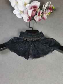 1 chiếc Áo chui đầu cổ đứng bằng Polyester (Polyester) thêu họa tiết hoa Bohemian tinh tế màu đen hòa tan trong nước, thời trang mới, cổ áo giả, mùa thu/đông - màu đen - Xem 2