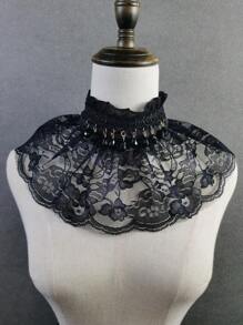 1 chiếc Áo chui đầu cổ đứng bằng Polyester (Polyester) thêu họa tiết hoa Bohemian tinh tế màu đen hòa tan trong nước, thời trang mới, cổ áo giả, mùa thu/đông - màu đen - Xem 1