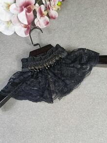 1 chiếc Áo chui đầu cổ đứng bằng Polyester (Polyester) thêu họa tiết hoa Bohemian tinh tế màu đen hòa tan trong nước, thời trang mới, cổ áo giả, mùa thu/đông - màu đen - Xem 4