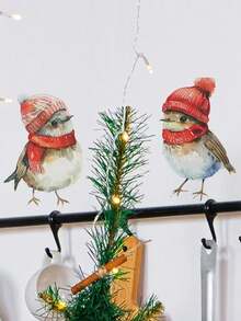 1 件节日圣诞节小鸟窗贴，带圣诞帽和围巾 - 自粘、可移除 PVC 一次性贴纸，用于室内和室外 - 办公室、客厅、卧室、浴室、厨房、庭院、用餐区和其他度假屋装饰，增添节日气氛 - 彩色 - 查看 4