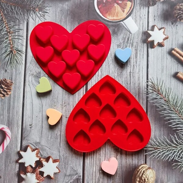 1/2pcs 10-Cavity Heart Shaped Silicone Mold, Flexible And Easy To Demold, Suitable For Chocolate, Jelly, Ice Cubes, Perfect For Halloween, Christmas, Easter, Valentine's Day, Thanksgiving And Year-Round Celebrations
