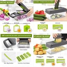 16pcs/Set Vegetable Chopper, Multi-Function Fruit Slicer, Manual Food Grater, Vegetable Slicer, Blades With Container, Onion Chopper, Potato Shredder, Kitchen Gadgets, Dorm Essentials, Kitchen Supplies