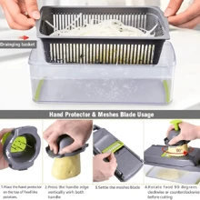 16pcs/Set Vegetable Chopper, Multi-Function Fruit Slicer, Manual Food Grater, Vegetable Slicer, Blades With Container, Onion Chopper, Potato Shredder, Kitchen Gadgets, Dorm Essentials, Kitchen Supplies