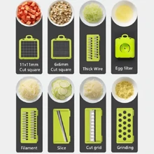 16pcs/Set Vegetable Chopper, Multi-Function Fruit Slicer, Manual Food Grater, Vegetable Slicer, Blades With Container, Onion Chopper, Potato Shredder, Kitchen Gadgets, Dorm Essentials, Kitchen Supplies