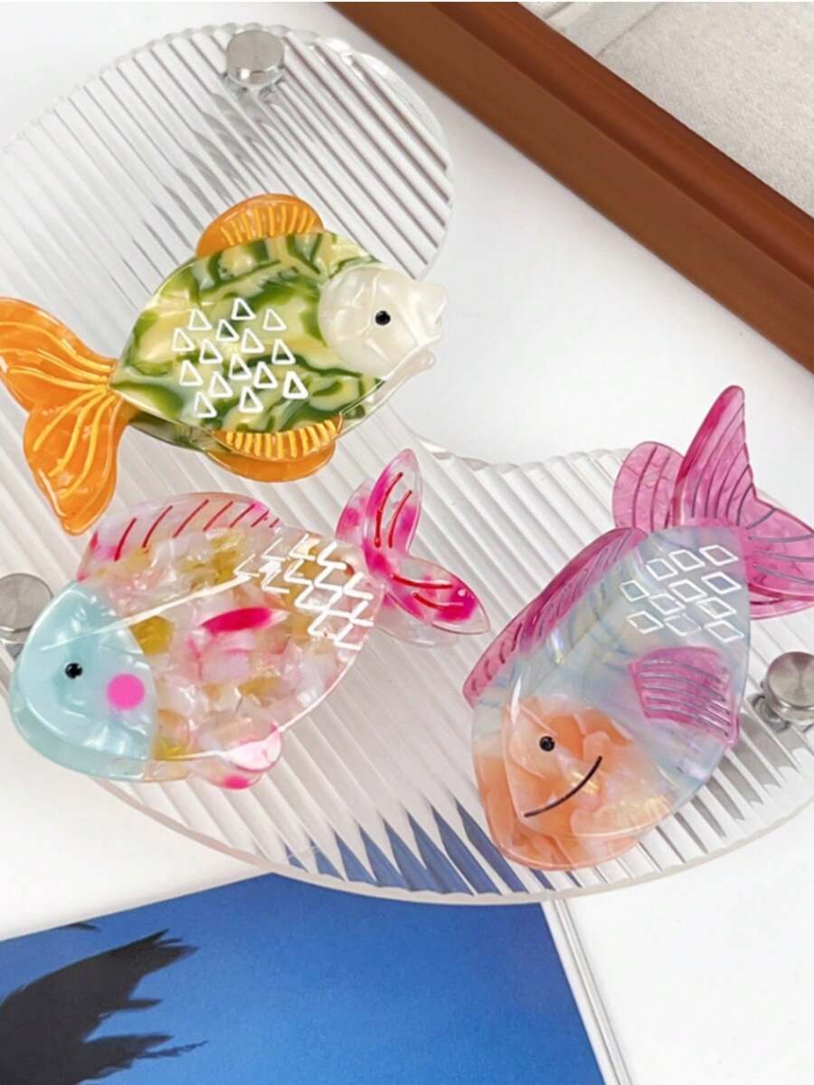 1 kẹp tóc Acrylic hình cá xanh và vàng dễ thương đa năng, kẹp tóc kết hợp động vật đại dương, phụ kiện kẹp tóc thời trang dành cho phụ nữ - Nhiều màu - Xem 1