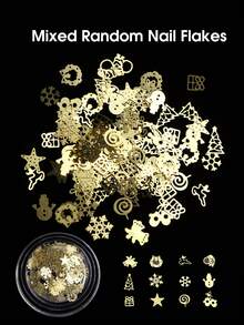 1 låda Jul Nyår Guldflingor Nagelkonst Paillett Bell Wreath Älg Julträd Gåva Snögubbe Stjärna Godis Blandad Form Nageltillbehör Vinter Semester Nagelkonst Dekoration Manikyr Tillbehör - Guld - Visa 2