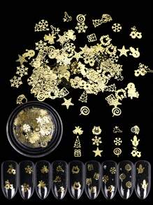 1 låda Jul Nyår Guldflingor Nagelkonst Paillett Bell Wreath Älg Julträd Gåva Snögubbe Stjärna Godis Blandad Form Nageltillbehör Vinter Semester Nagelkonst Dekoration Manikyr Tillbehör - Guld - Visa 1