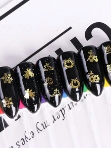 1 låda Jul Nyår Guldflingor Nagelkonst Paillett Bell Wreath Älg Julträd Gåva Snögubbe Stjärna Godis Blandad Form Nageltillbehör Vinter Semester Nagelkonst Dekoration Manikyr Tillbehör - Guld - Visa 6