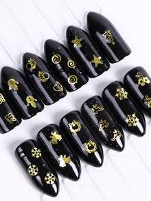 1 låda Jul Nyår Guldflingor Nagelkonst Paillett Bell Wreath Älg Julträd Gåva Snögubbe Stjärna Godis Blandad Form Nageltillbehör Vinter Semester Nagelkonst Dekoration Manikyr Tillbehör - Guld - Visa 5