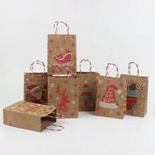 10 件套豪华牛皮纸圣诞手提袋 - 可重复使用、便携、带手柄的印刷礼品袋 - 非常适合节日送礼、新年 - 10pcs/5種款式各2個 - 查看 5