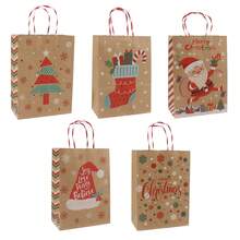 10 件套豪华牛皮纸圣诞手提袋 - 可重复使用、便携、带手柄的印刷礼品袋 - 非常适合节日送礼、新年 - 10pcs/5種款式各2個 - 查看 4