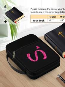 1 件圣经袋，首字母印刷 A-Z，圣经封面，圣经架，便携整理袋，带拉链和口袋，适用于标准尺寸圣经袋，用于圣经学习，圣经封面，花卉圣经盒，带手柄圣经袋，非常适合成人女性男性圣经学习（黑色）（拉链位置随机） - 黑色 - 查看 5