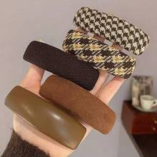 2 件装女士多色面料和仿皮 BB 发夹，秋冬新款复古格子咖啡色时尚发饰，别致街头时尚日常使用 - 彩色 - 查看 7