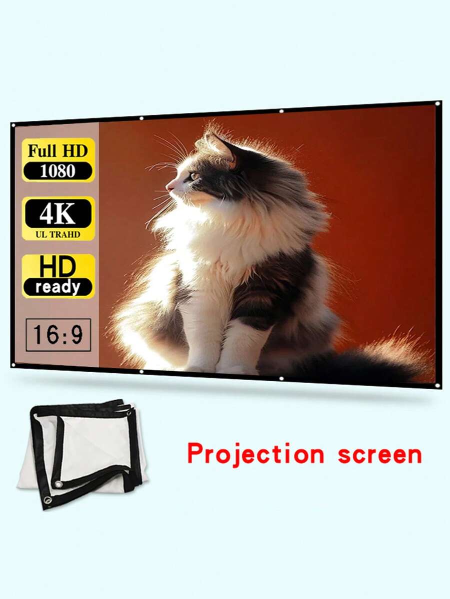 易折叠室内壁挂白色软幕60-72-84-100-120-150英寸16：9办公室、会议、户外露营投影屏幕，可折叠、可清洗、抗皱便携式软幕，支持双面投影 - 白色 - 查看 1