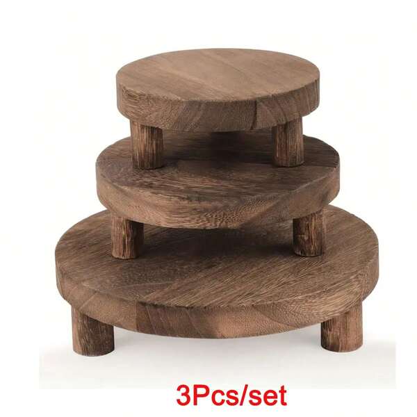3pcs/Set Wooden Display Stand Round 3-Tier Round Display Rack For Coffee Cup Storage Rack Cake Stand Home Decor And Organizer