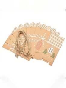 12 Stücke weihnachtliche Geschenkboxen in Hausform aus Papier mit Schnüren, Weihnachten Süßigkeitengeschenkbox, Weihnachten Keksdose, Süßigkeitendose, geeignet für Weihnachten, Hochzeiten, Geburtstagsparty Geschenke