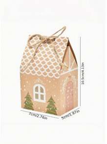 12 Stücke weihnachtliche Geschenkboxen in Hausform aus Papier mit Schnüren, Weihnachten Süßigkeitengeschenkbox, Weihnachten Keksdose, Süßigkeitendose, geeignet für Weihnachten, Hochzeiten, Geburtstagsparty Geschenke